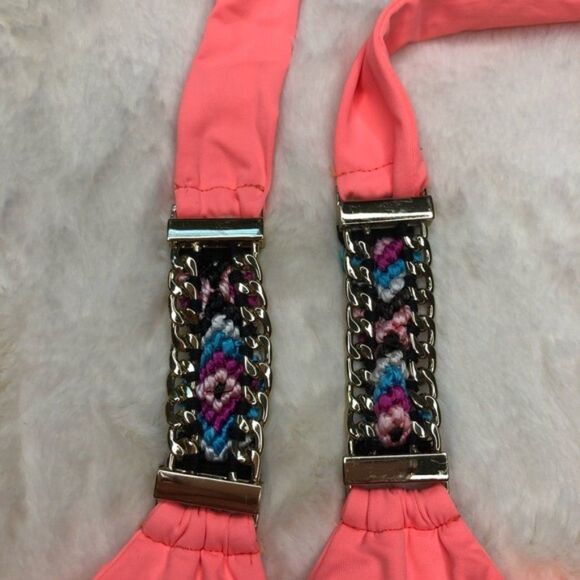 2pc triangle Beach Bunny Medium Swimwear Boho Paradise Bikini Orange Coral Pink - Picture 6 of 11